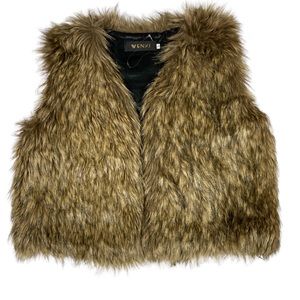 Brown Faux Fur Open Front Short Vest